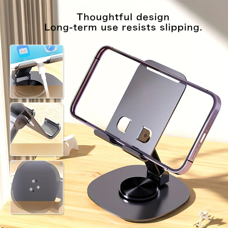 2pcs Folding Phone Stand, All-Metal Phone & Tablet Stand, 360-Degree Rotating Base with Silicone, Features Soothing Mechanical Sound, Perfect for Home, Office And Travel Use, Live Streaming, Selfie Sticks, Video Recording, Id