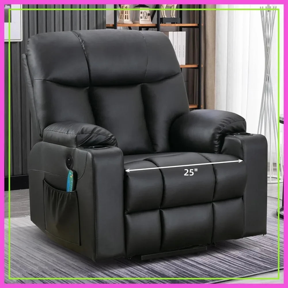 Extra Wide Lift Chair Heat Massage Power Recliner for Elderly 2 Cup Holders