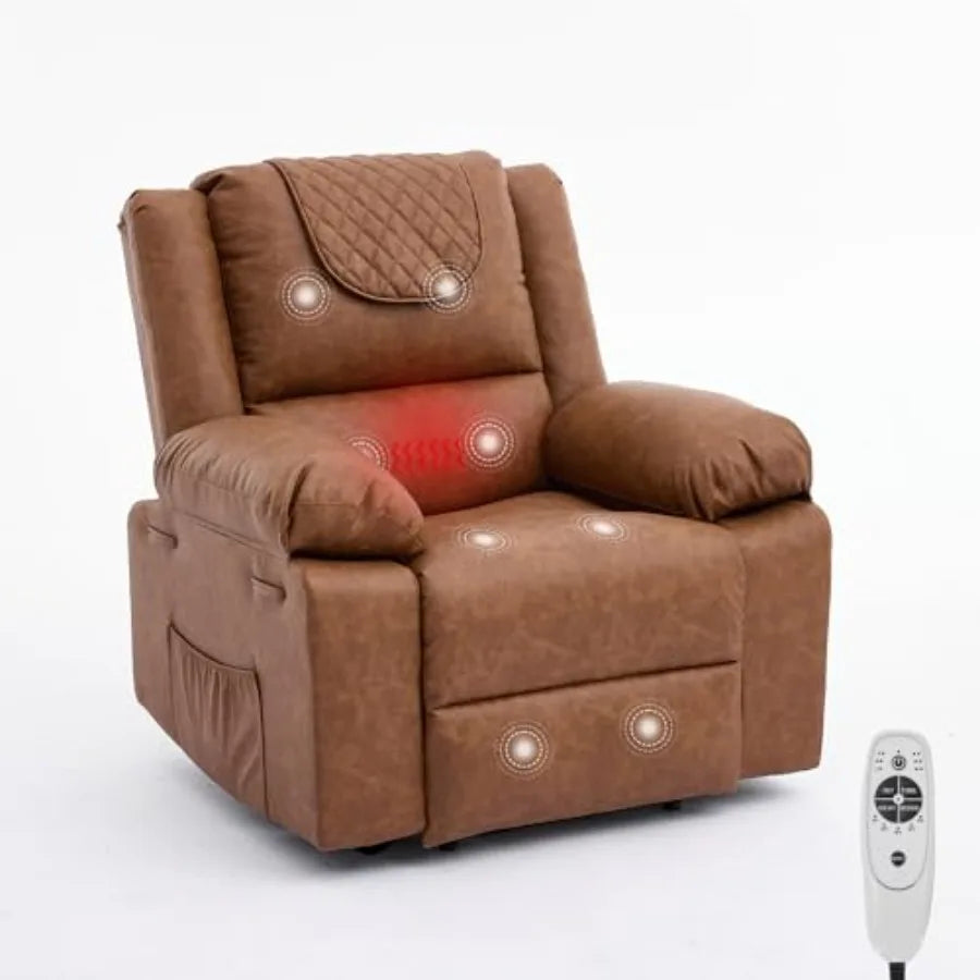 Adult Manual Recliner with Heating and Massage Functions 135° Front and Rear Adjustment - Equipped with Side Storage Pockets an