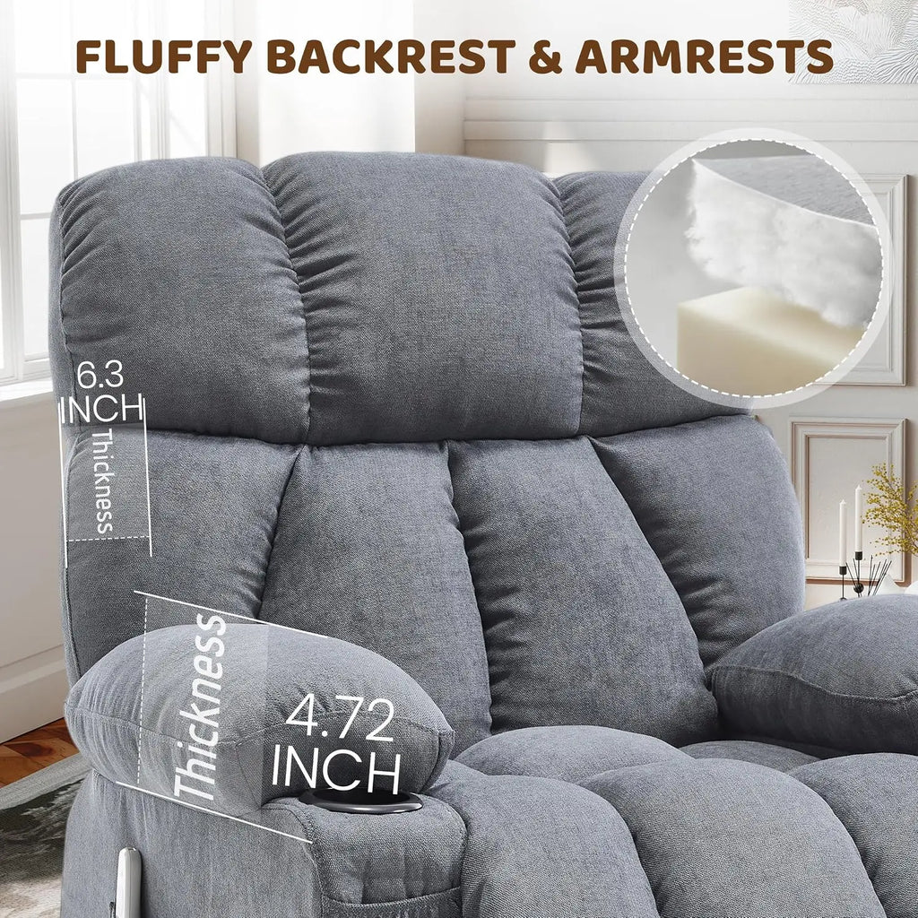 Massage Rocking Recliner Chair with Heat, USB, Cup Holders, Grey