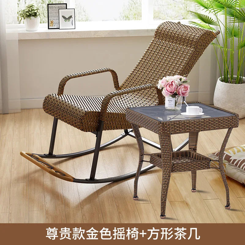 Adult Rattan Rocking Chair Outdoor Balcony Leisure Recliner Indoor Lazy Nap Chair Elderly Home Furniture