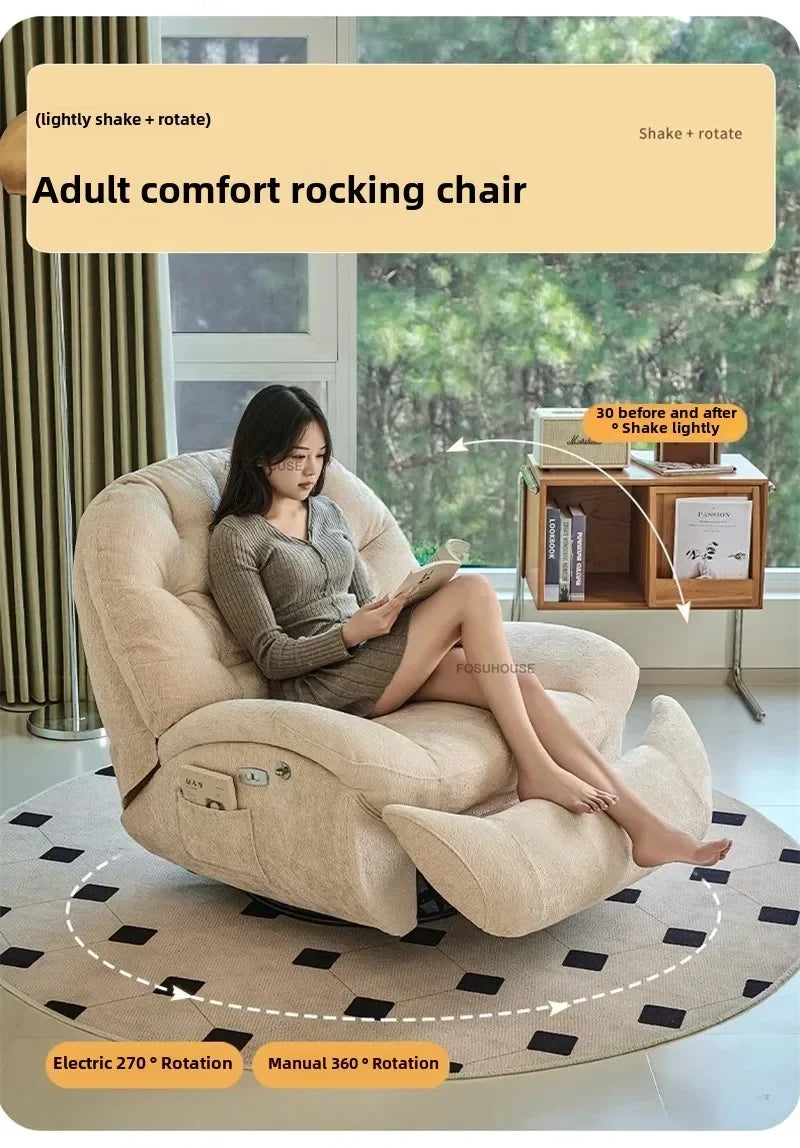 Modern Fabric Living Room Sofas Designer Living Room Furniture Leisure Lazy Sofa Bed Rocking Chair Nordic Home Rotating Recliner