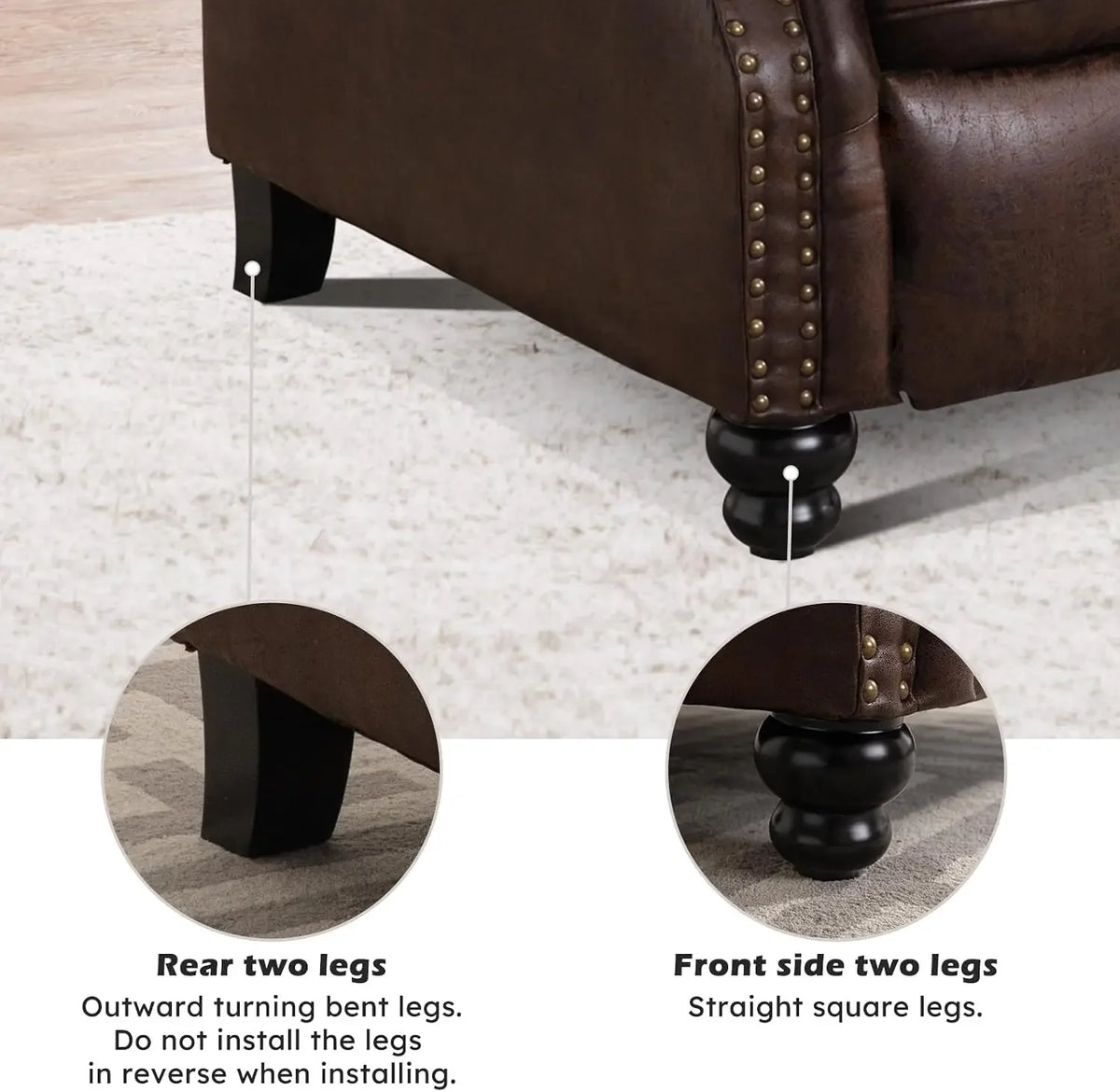 Push Back Recliner Chair Faux Leather Lounge Armchair with Rivet Decoration Wingback Single Sofa Chair with Padded Seat Solid