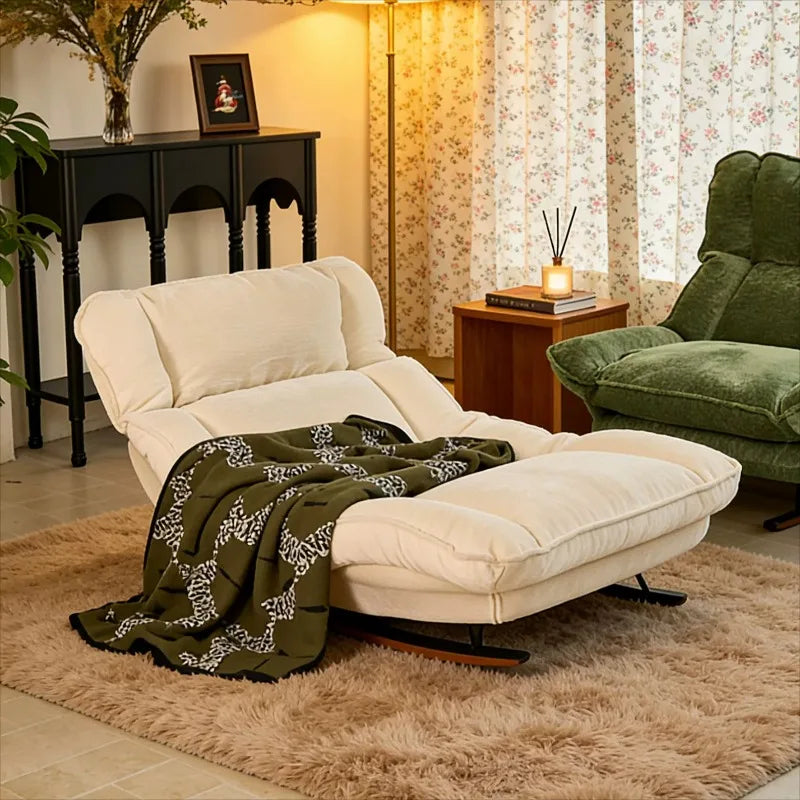 Foldable Recliner Chaise Lounge Chair with Adjustable Seat Single Sofa for Balcony Home Living Room Resting Comfortable