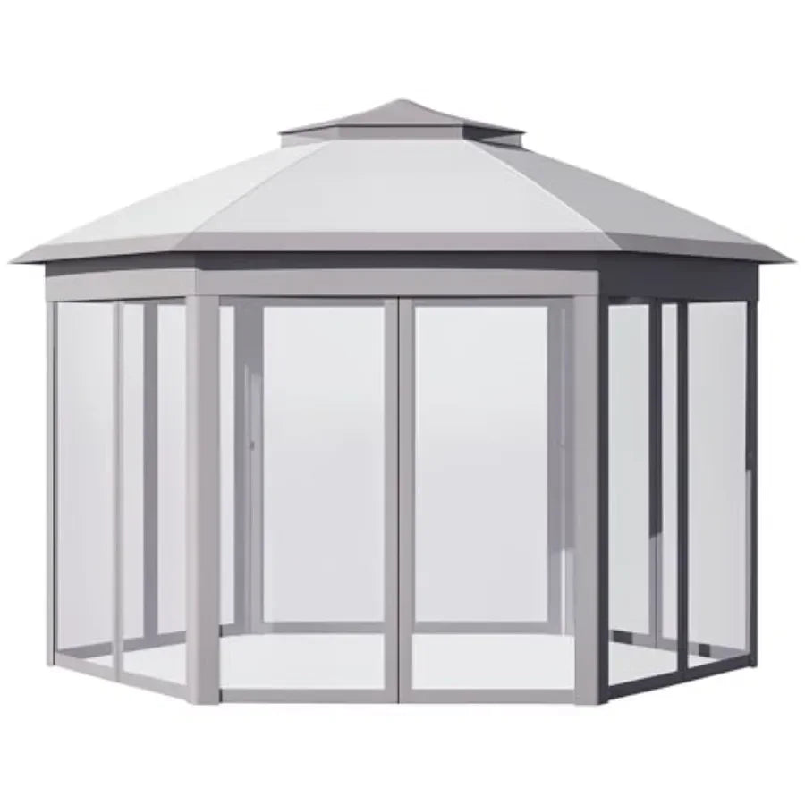 11' x 13' Pop Up Gazebo  Tent with Zippered Mesh Sidewalls and Carrying Bag Event Tent Shelter for Patio Garden Backyard Gray