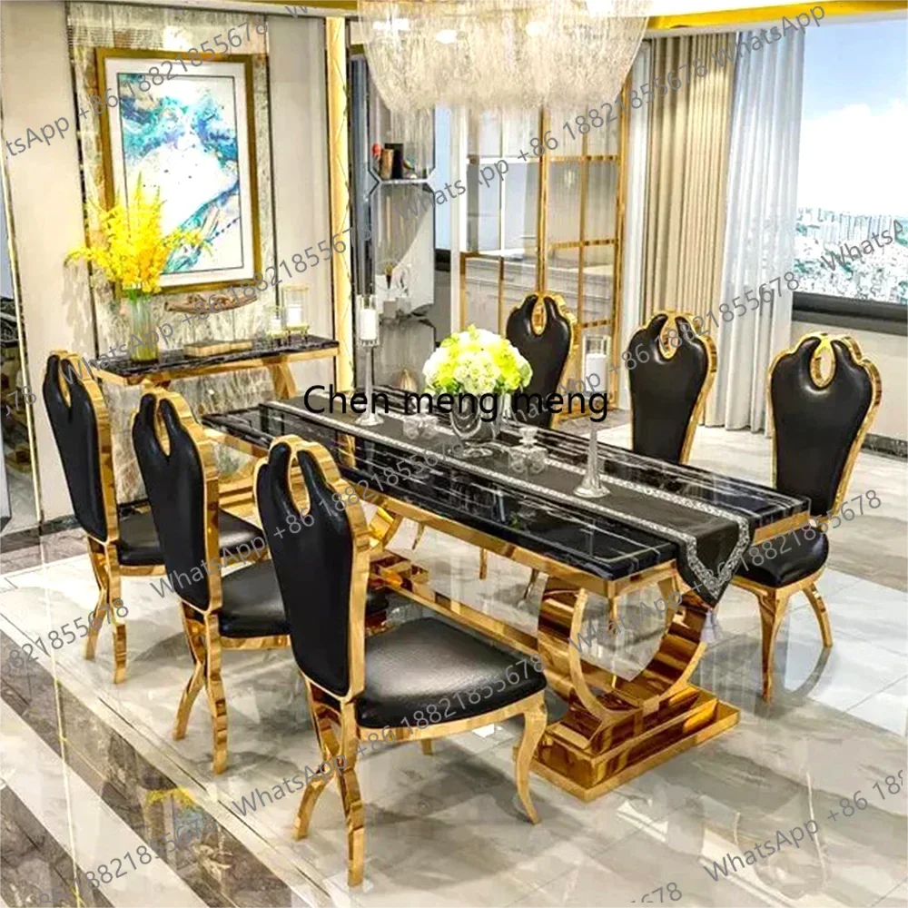 High Luxury Designer Dining Table Silver Dining Set with 4 Chairs Modern Home Dining Room Furniture