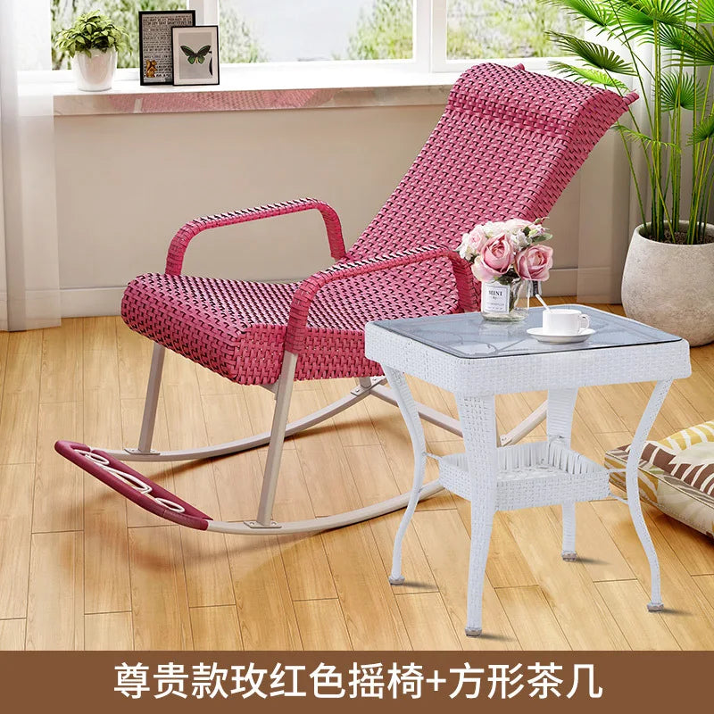 Adult Rattan Rocking Chair Outdoor Balcony Leisure Recliner Indoor Lazy Nap Chair Elderly Home Furniture