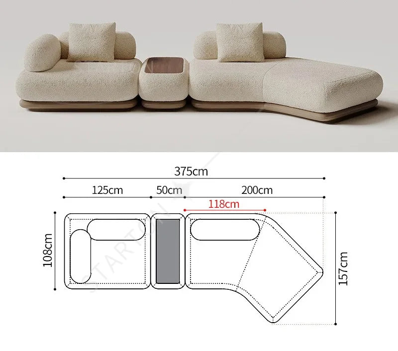 Modern Luxury Bouclé Modular Couch Living Room Furniture Curved Sofa Set With Soft Cushions & Functional Side Table