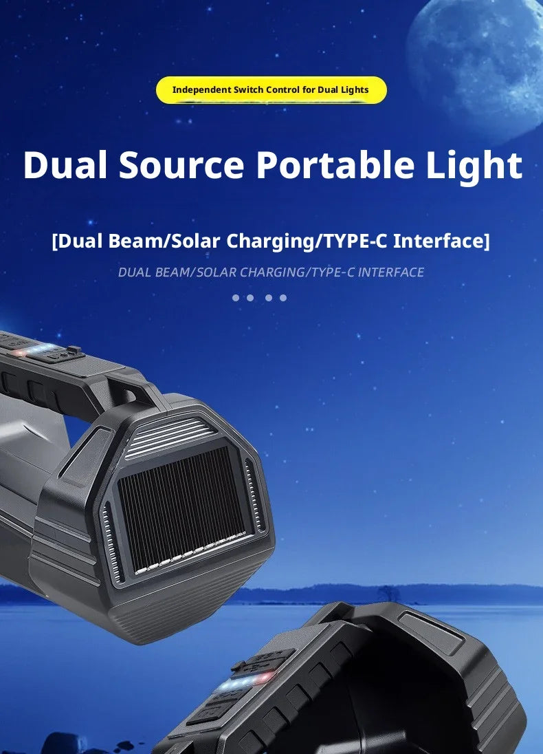 Solar Powered High Power Flashlight, Portable Ultra-Bright Strong Light Flashlight with Long Endurance Battery for Home Outdoor
