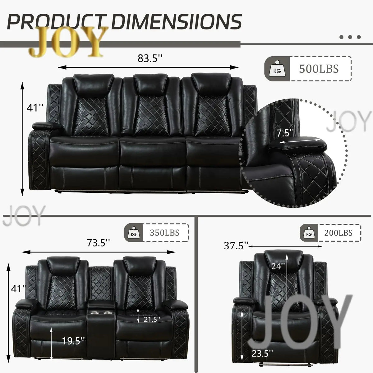#￥Power Recliner Sofa Set with LED  Leather Reclining Sofa Set Loveseat Chair with USB Port Cup Holders Storage for Home Theater