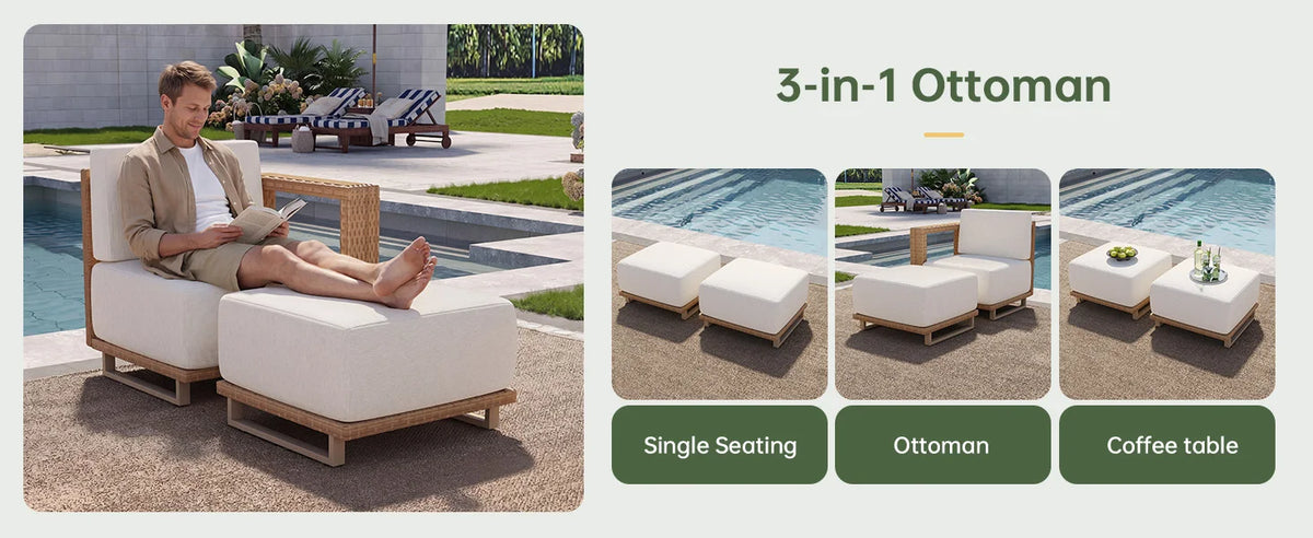 Aoxun Patio Furniture Set, 6 Piece Outdoor Wicker Sofa, Yellow/Beige | All‑Weather Rattan Modular Sofa with 10'' Ultra‑Thick Cus