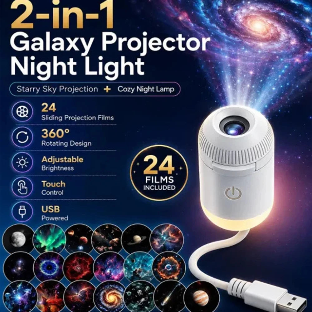 Mini USB Bedside Night Light Projection Ambient Light 36 Slides Galaxy Starry Sky Projector Lamp for Home Room Decor Kids Gifts