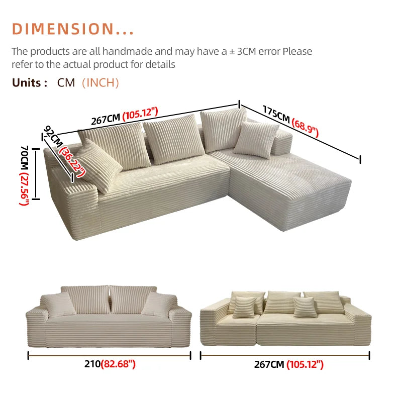 Modular Sectional Sofa Couches L-Shape Couch 3 Seat Modular Sofa Memory Foam Sectional Couches for Living Room,, Customized
