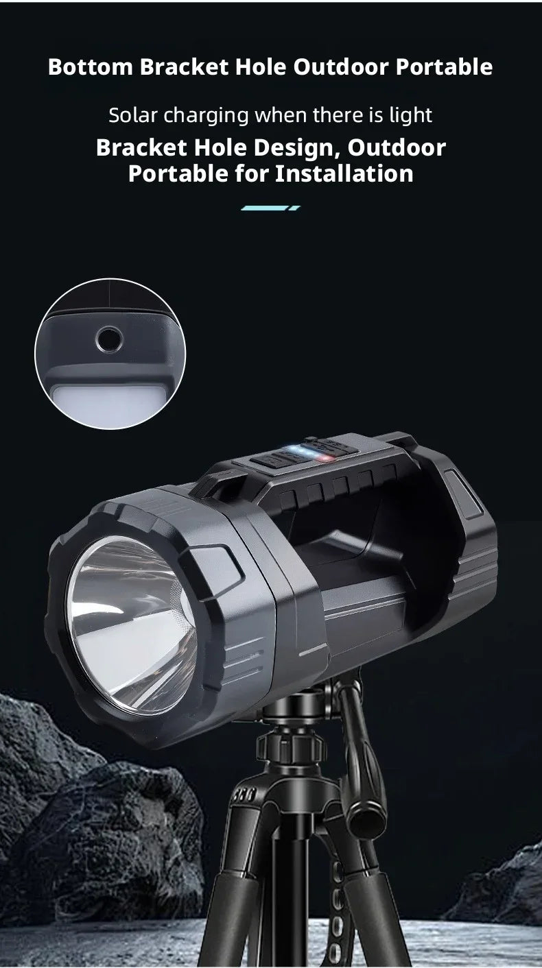 Solar Powered High Power Flashlight, Portable Ultra-Bright Strong Light Flashlight with Long Endurance Battery for Home Outdoor