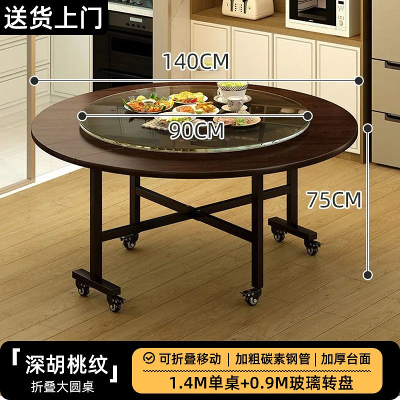 Folding Round Table for Home Rental Small Apartment Movable Folding Dining Table Large Round Table with Turntable