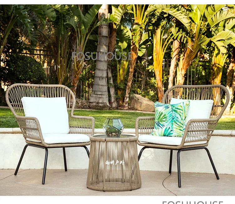 Terrace Rattan Chairs Tea Table Three Piece Set Modern Outdoor Furniture For Balcony Courtyard Garden Leisure outdoor Armchair