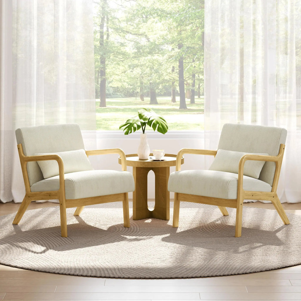 Accent Chair for Living Room, Corduroy Mid Century Modern Reading Armchairs with Lumbar Pillow for Bedroom, Decorative