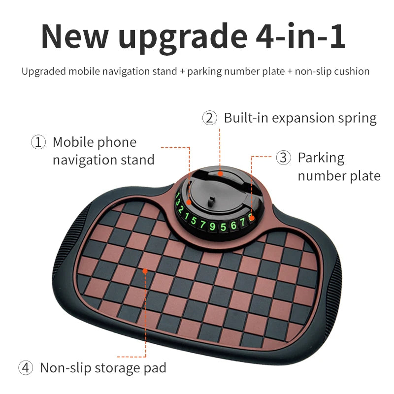 Multifunctional Plaid Anti-Slip Mat Car Phone Holder 360° Rotatable Temporary Parking Card Auto Accessories
