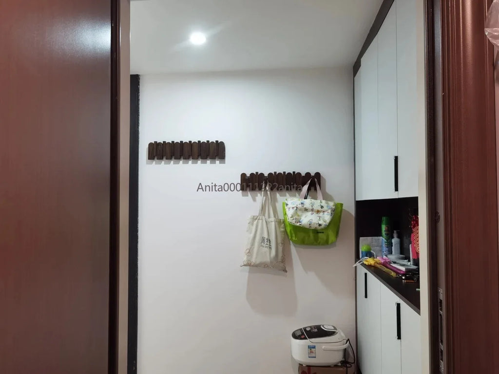 Solid Wood Door Back Coat Hooks Entrance Rack No Drilling Wall Mounted Clothes Hanger for Home Decor