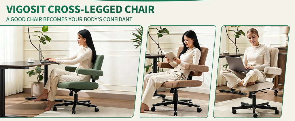 VIGOSIT Criss Cross Chair, Anti-Grip fabric Comfort Cushion Modern Tailor Seat chair for Office,Cute Vanity Swivel Chair with Back Modern Fabric with Wheels Swivel Task Home Gaming Chair