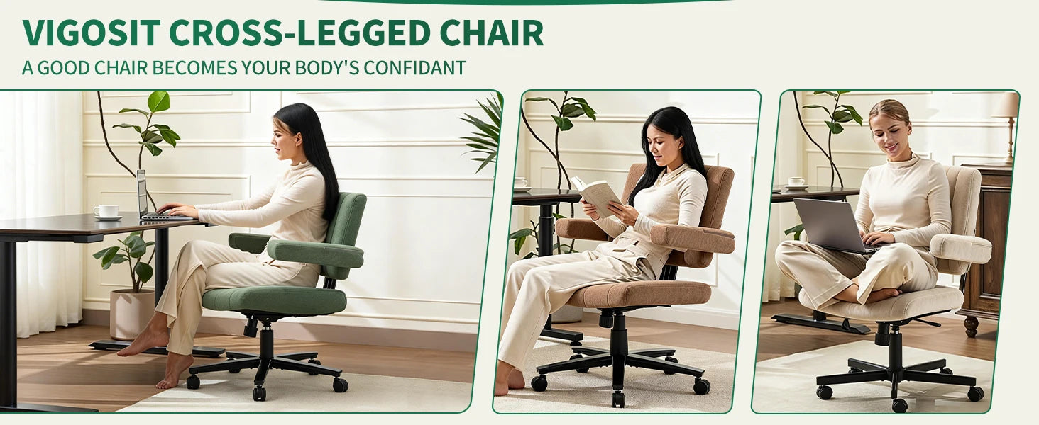 VIGOSIT Criss Cross Chair, Anti-Grip fabric Comfort Cushion Modern Tailor Seat chair for Office,Cute Vanity Swivel Chair with Back Modern Fabric with Wheels Swivel Task Home Gaming Chair
