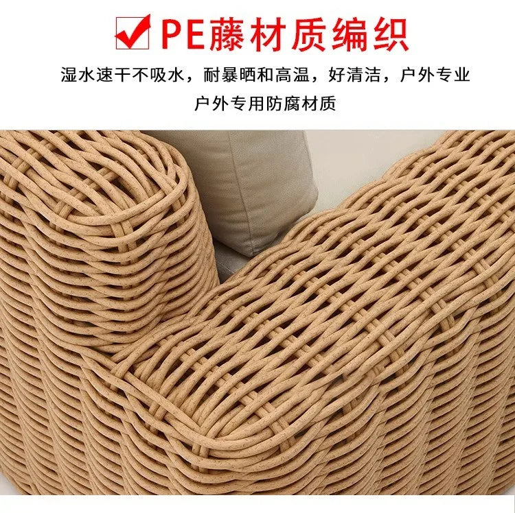 Outdoor rattan sofa combination courtyard villa sun room waterproof and sunscreen rattan sofa garden homestay leisure sofa
