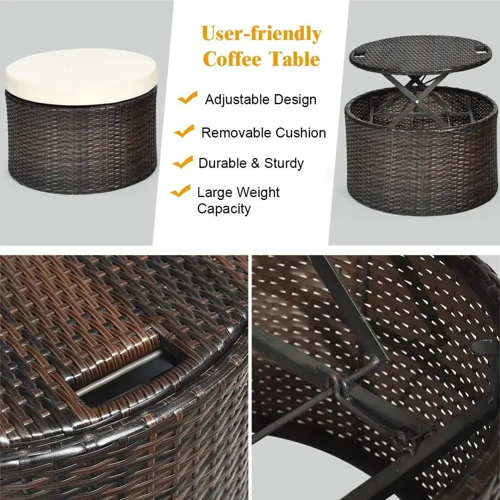 Patio Round Daybed with Retractable , Outdoor Wicker Rattan urniture Sets, Sectional Soa Set w/Height Adjustable Coee Table, Rat