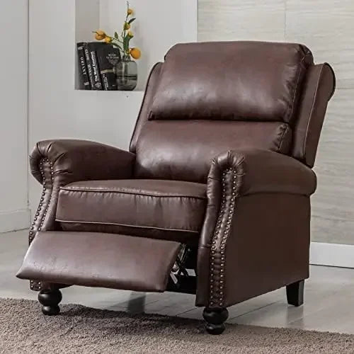 Reddish Brown Faux Leather Pushback Recliner Chair Single Sofa Accent Chair For Living Room