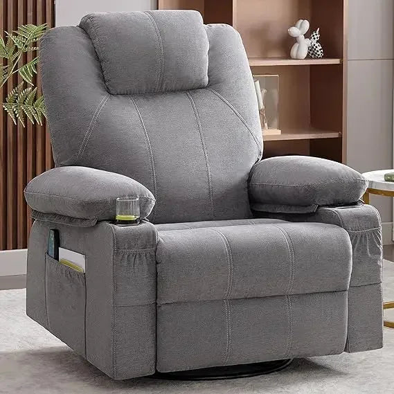 Rotating Joystick Lounge Chair with Heating and Massage, 360 Degree Rotating Lounge Chair with Cup Holder and USB Port