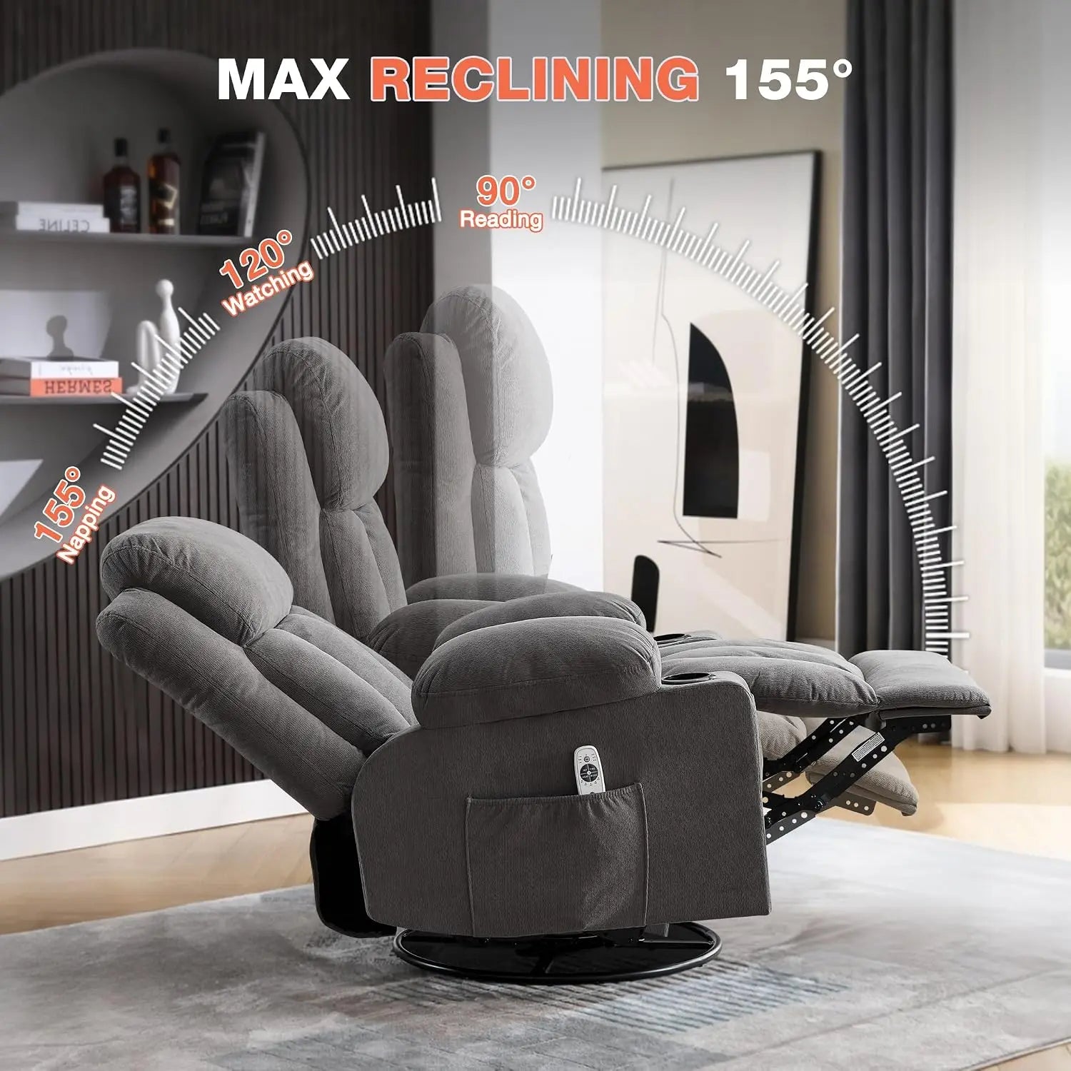 Swivel Rocker Recliner Chair with Vibration Massage and Lumbar Heating Ergonomic Lounge Chair for Living Room with Rocking
