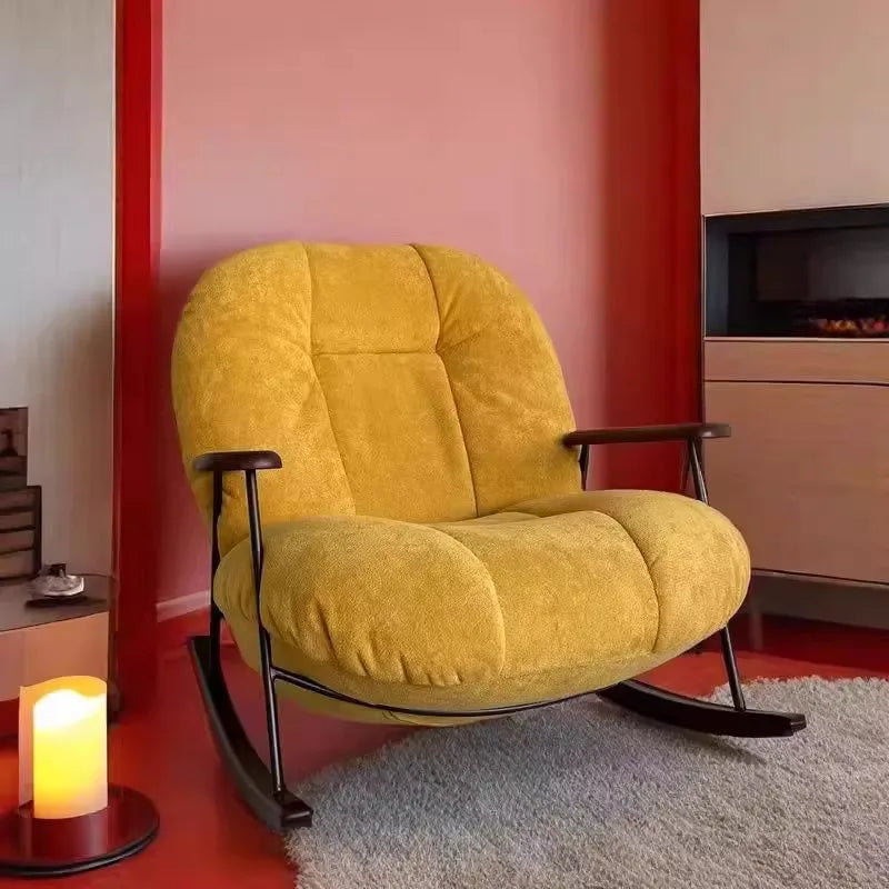Rocking chair for living room and balcony single-seater sofa chair for small spaces fabric lazy sofa, reclining leisure chair