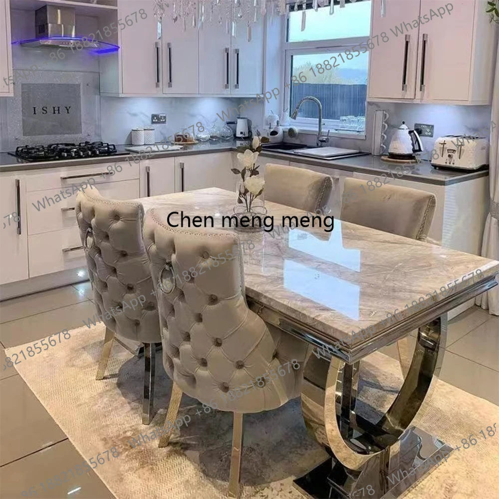High Luxury Designer Dining Table Silver Dining Set with 4 Chairs Modern Home Dining Room Furniture