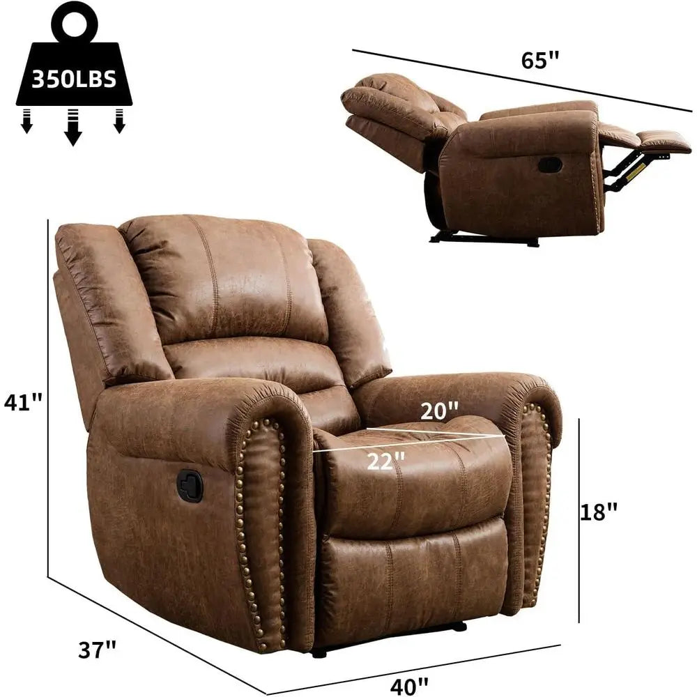Leather Recliner Chair, Classic and Traditional Manual Recliner Chair with Comortable Arms and Back Single Soa or Living Room, N