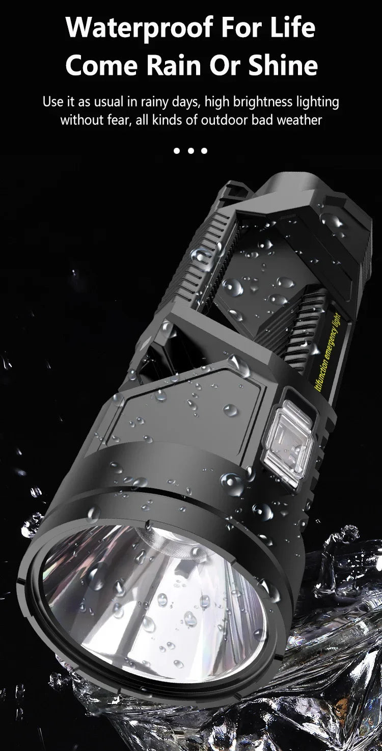 Powerful XHP70 LED Flashlight Solar Charging Searchlight Long Range USB Rechargeable Camping Lantern Multifunctional Work Light