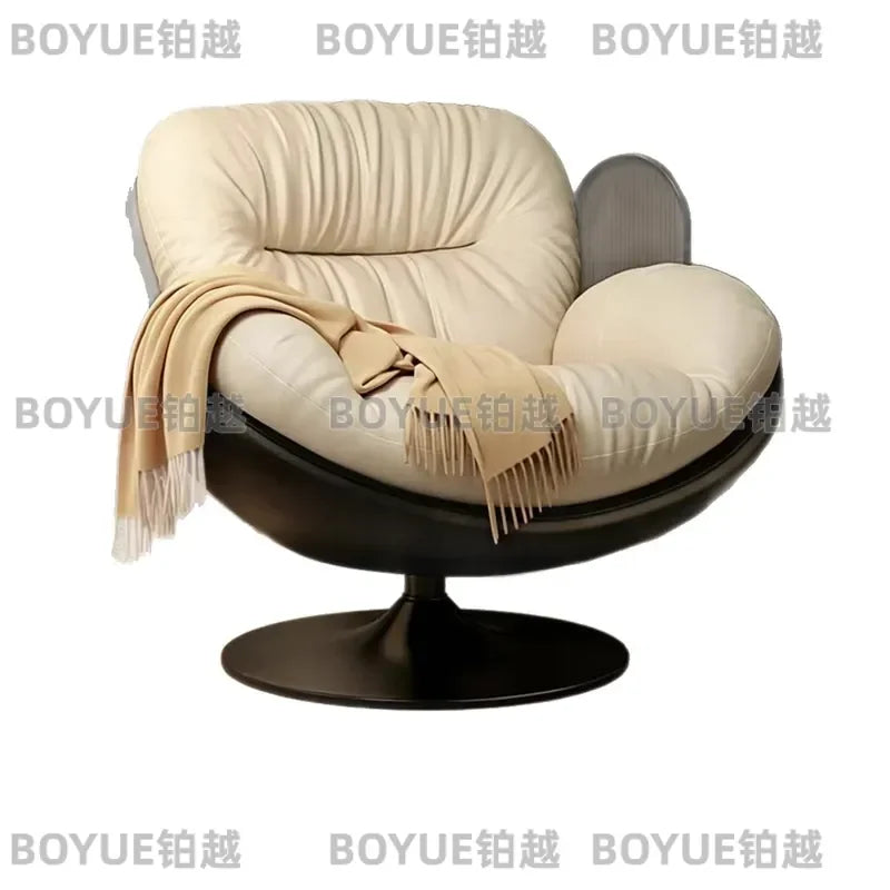 Eggshell Swivel Chair Modern Lounge Seat for Living Room Bedroom Balcony Cozy Accent Furniture Compact Leisure Sofa