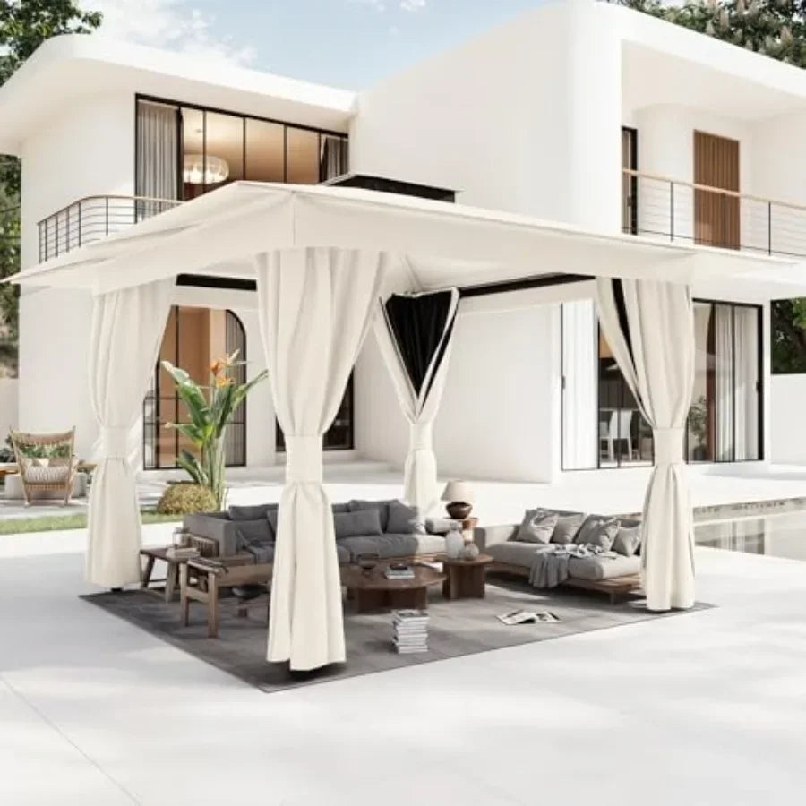 Outdoor Gazebo for Patio Heavy Duty Party Tent with Double Roofs Outdoor  with Curtains and Nettings for Deck Lawn and Backyard