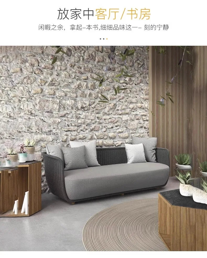 High end outdoor courtyard sofa, tea table combination, villa garden, sunroom, creative rattan chair sofa