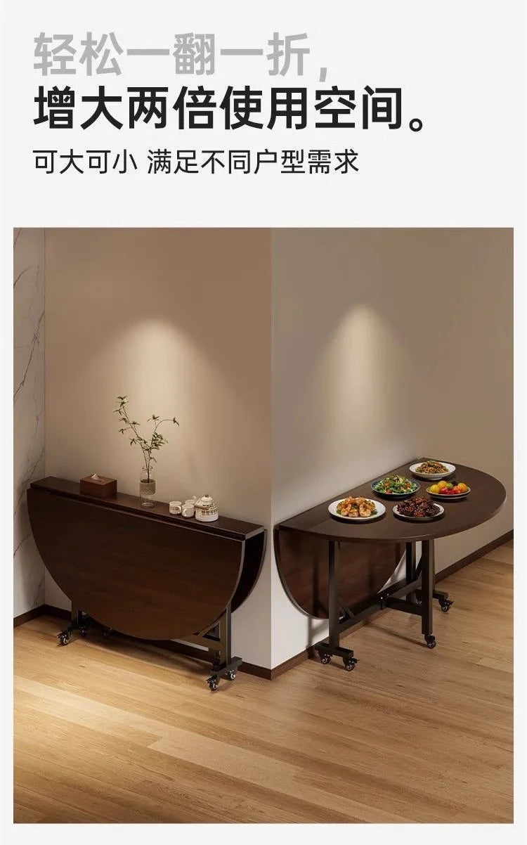 Folding Round Table for Home Rental Small Apartment Movable Folding Dining Table Large Round Table with Turntable