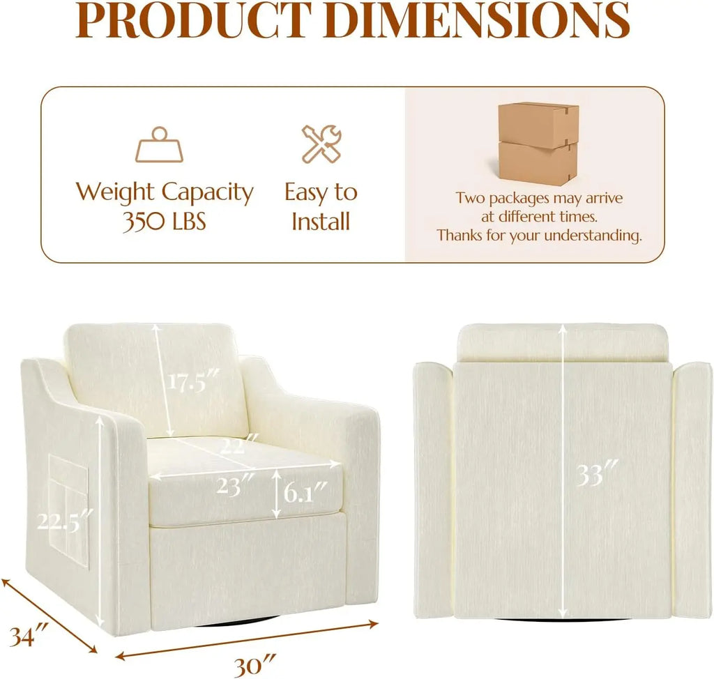 360° Swivel Accent Chair Set of 2, Large Comfy Reading Chairs, Accent Square Single-seat Armchair Upholstered Sofa