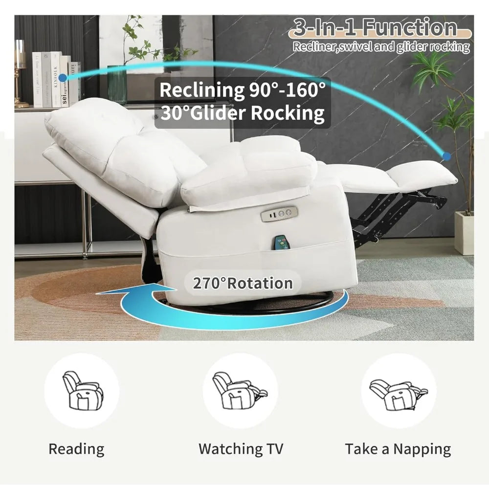 Power Swivel Rocker Recliner Chair Oversized for Adults, Electric Heated & Massage Chair Recliner with USB/Type-C,, Customized