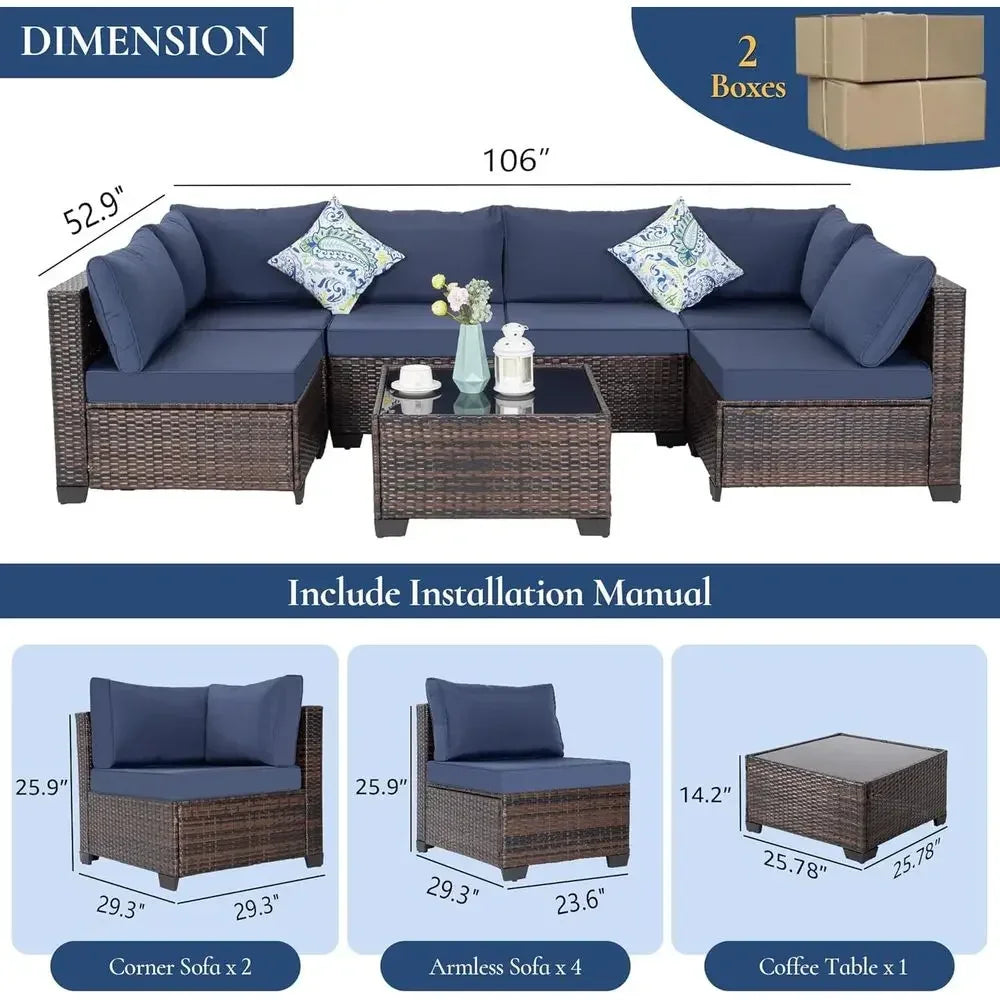 8-Piece Outdoor Patio Furniture Set with Fire Pit, Wicker Sectional Sofa, Thick Cushions & Coffee Table - Ideal for Backyard, Po