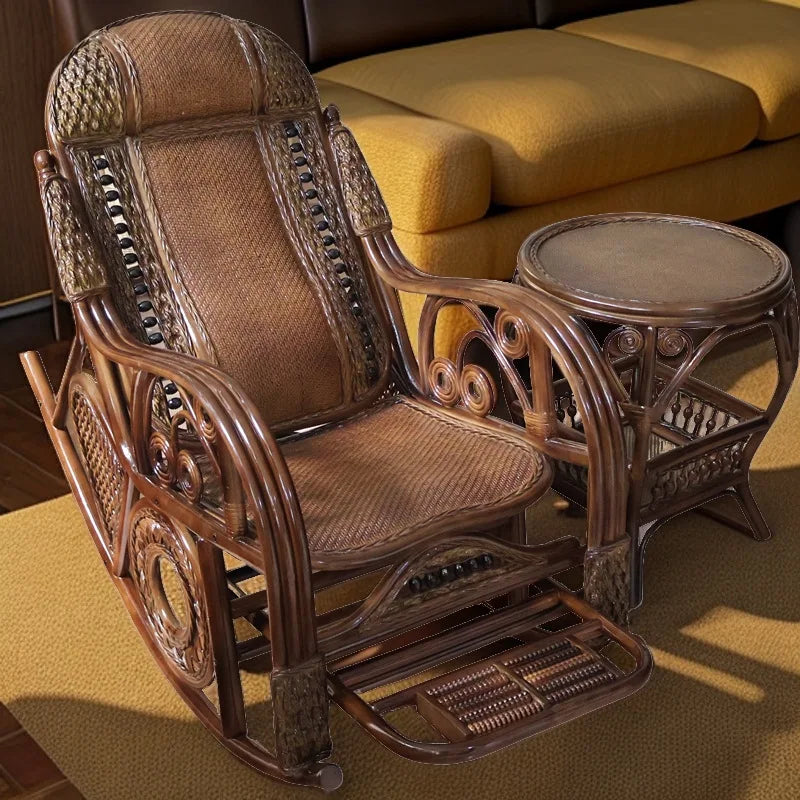 PYH pure natural true rocking chair adult rocking chair elderly rattan balcony household strong free rattan chair