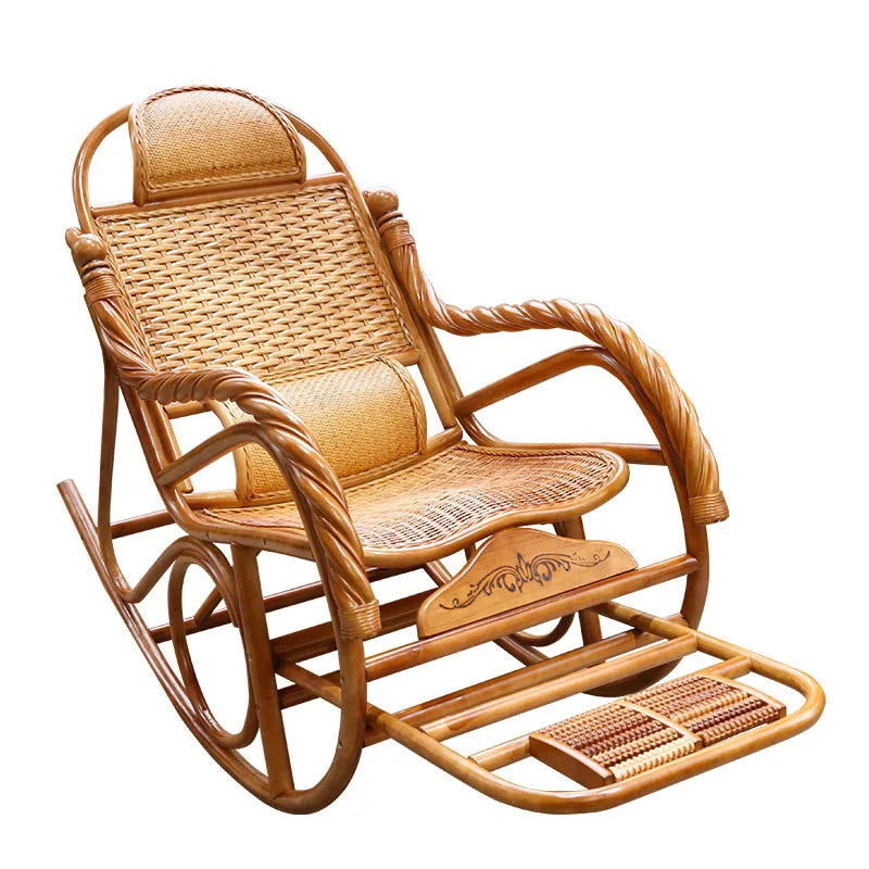 natural real rattan happy elderly solid wood rocking balcony household rattan rocking chair rattan