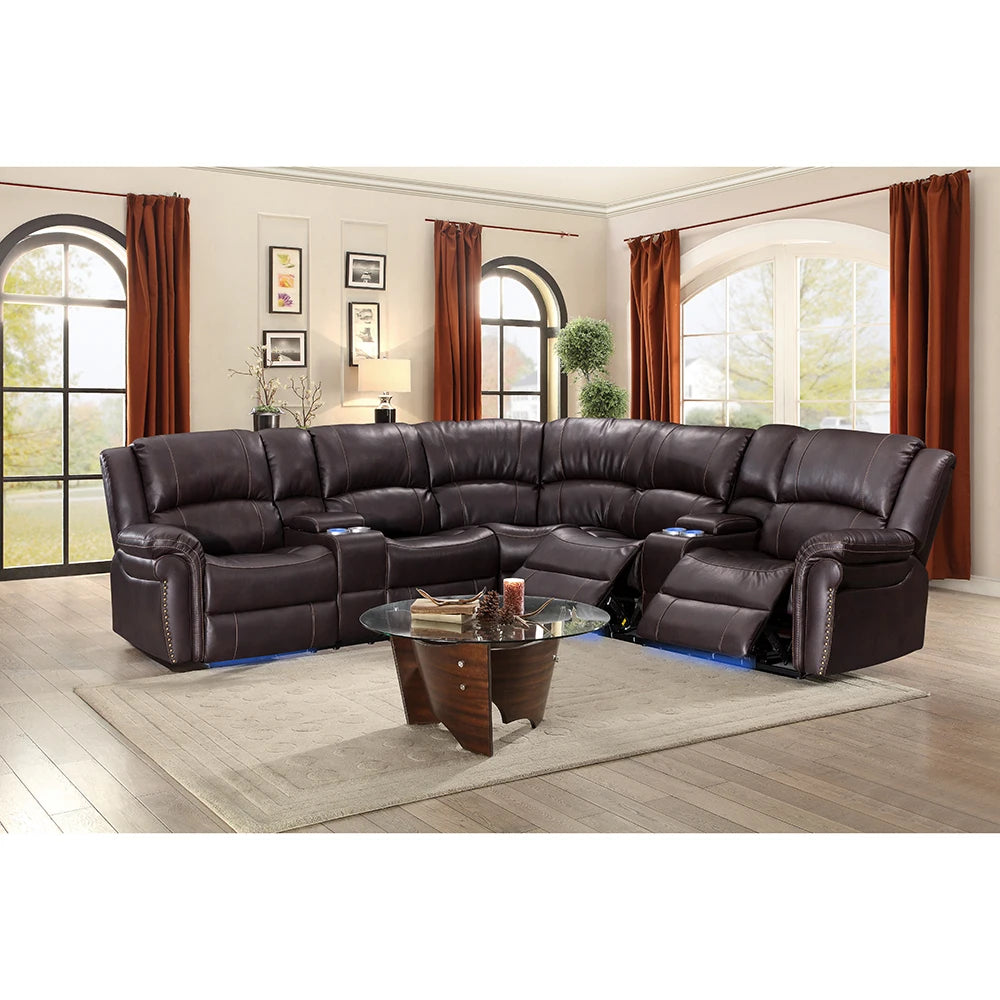 Modern Luxury Leather Recliner Sofa Set with USB Charging Port Retractable Comfortable Living Room Furniture for