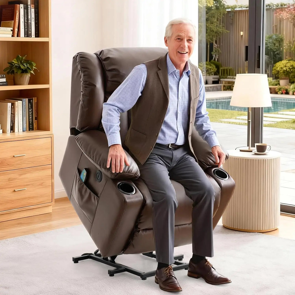 PARKOL Power Lift Recliner Chair for Elderly & Seniors, Breathable Leather Electric Recliner with Vibration Massage & Lumbar