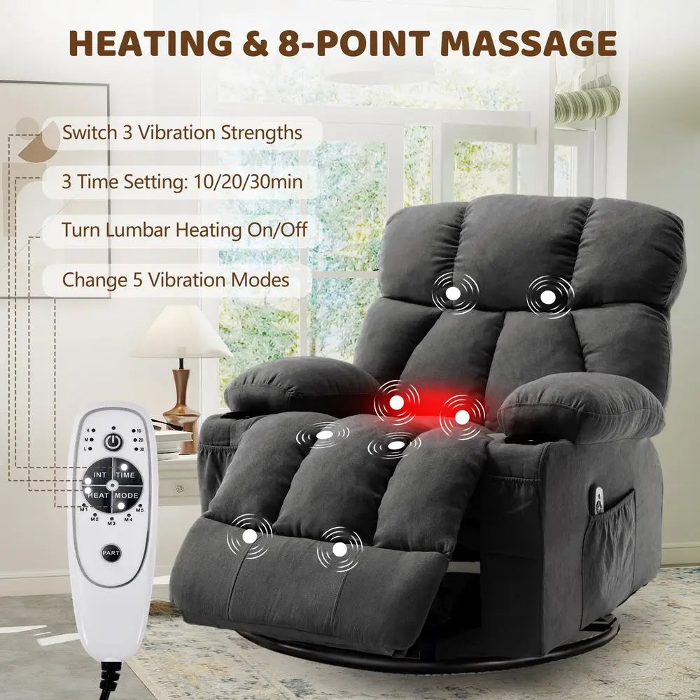 Massage Rocker Recliner Chair, 360Swivel Rocking Recliner Sofa with Vibration Massage amp Heat, Reclining Nursery Chair for Liv