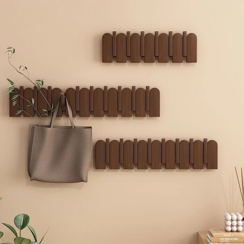 Piano Key Hanging Rack - Wall-Mounted Wooden Hook with Multiple Compartments for Clothes, Hats, Bags, Entryway Organizer
