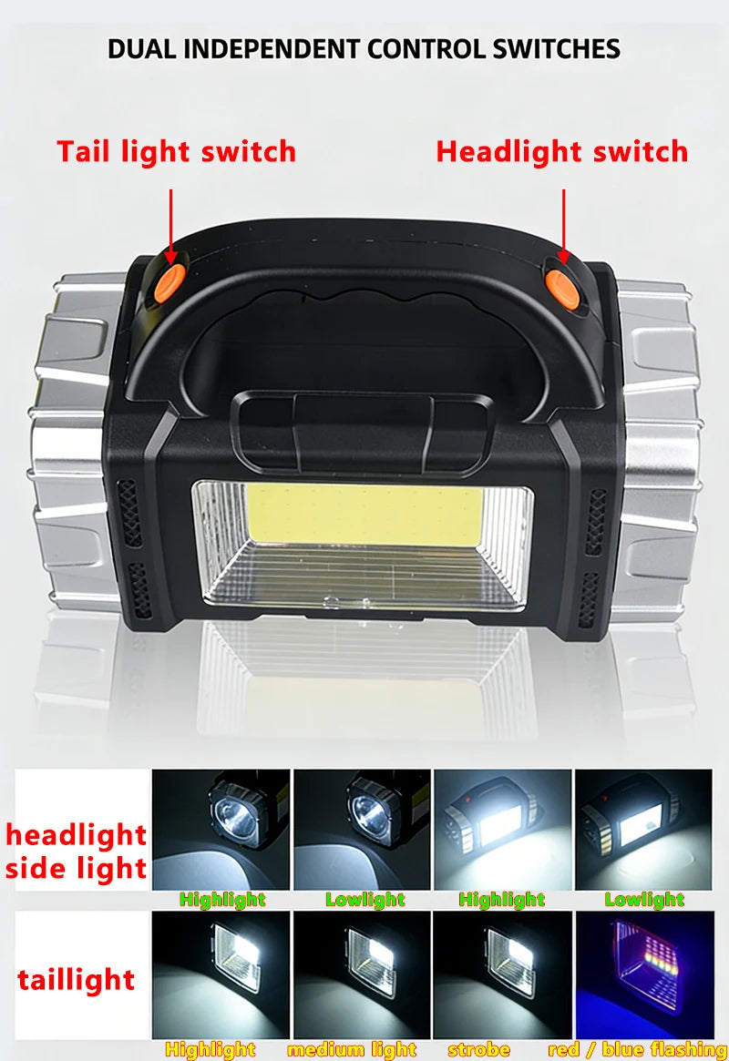 Multifunctional portable Solar handheld lamp side light waterproof multiple lighting mode high power rechargeable LED flashlight