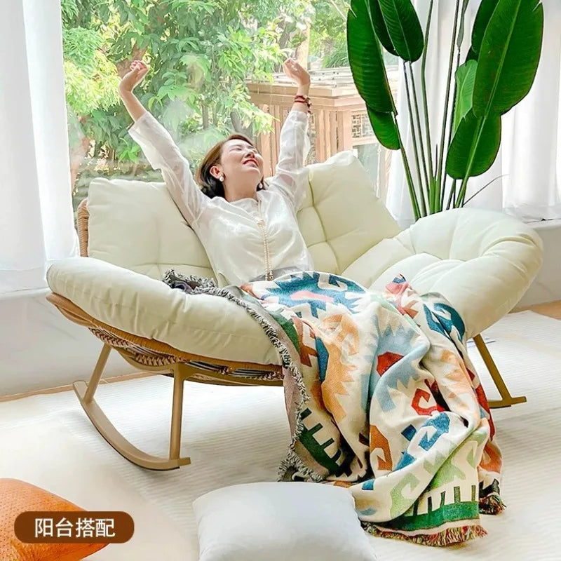 Lazy Rocking Chair Double Lounge Chair Single Sofa Chair Rattan Balcony Home Leisure and Comfortable Lunch Break Can Sleep