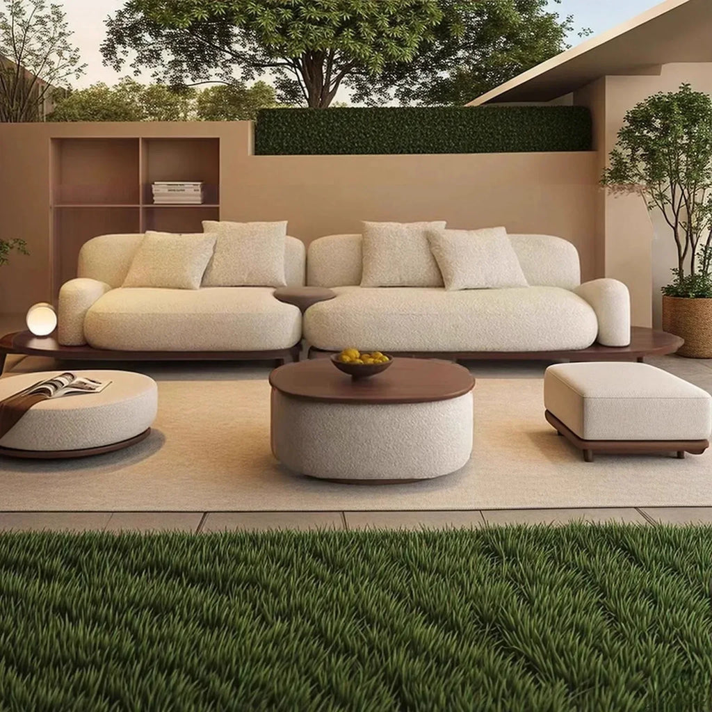 Nordic cream style solid wood high-end artistic sense small apartment living room sofa walnut color lamb wool sofa